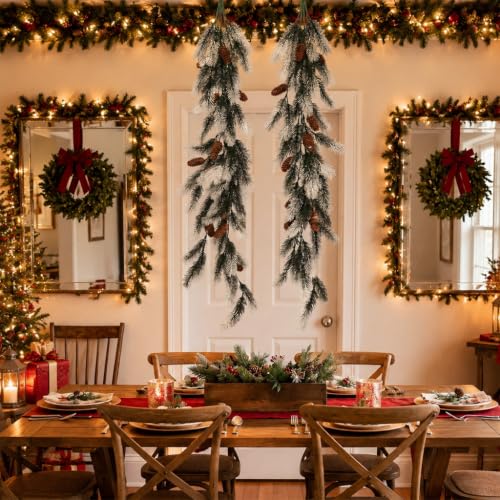 Image of HASTHIP 2Pcs Artificial Christmas Teardrop Swags with Pine Cones