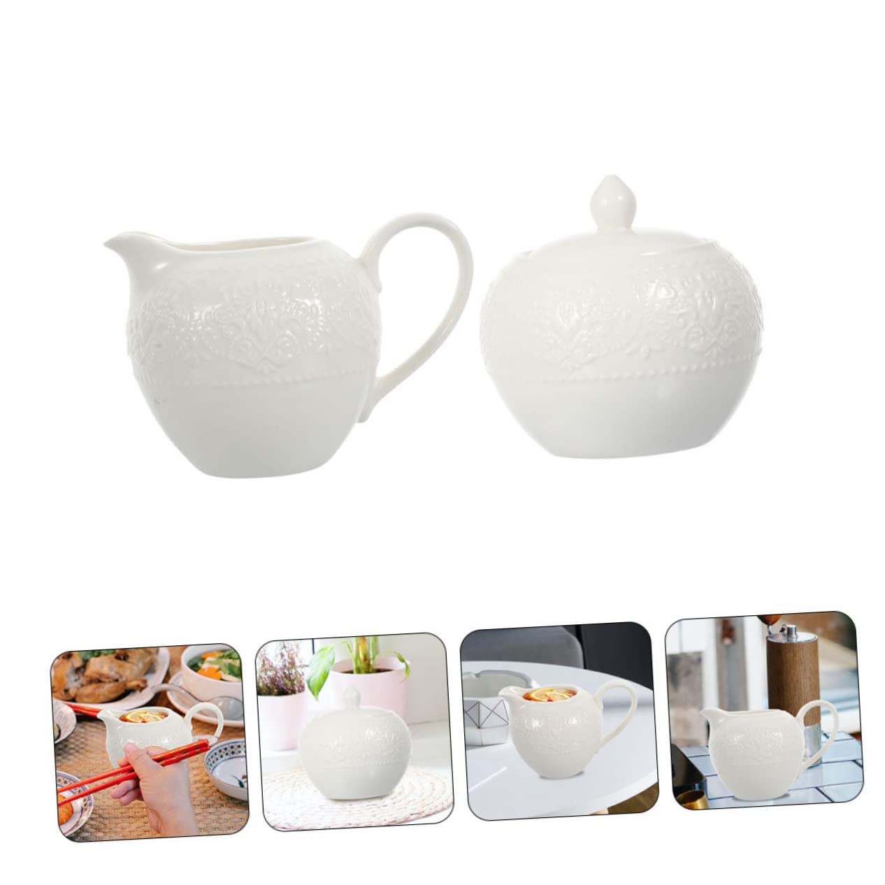 Jarra Fácil de de Limpiar para Elegante Diseño para y Adecuado Café Azucarero Leche Cerámica de Color Claro 2 Pcs en Uso Diario Cocina