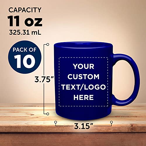 Custom Ceramic Coffee Mugs 11 Oz. Set Of 10, Personalized Bulk Pack - Coffee Cup Set, Iced Coffee Cup, Gaming Mug - Cobalt Blue #TOP4