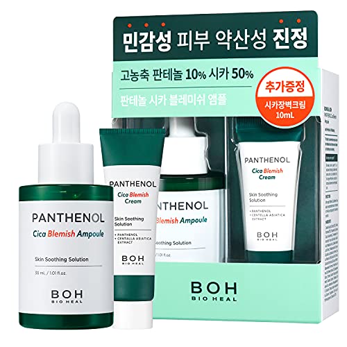 Soothing and Hydrating Serum for Irritated Skin wiith Centella Asiatica, Panthenol, Reduces Blemishes and Redness â€“ BIOHEAL BOH Panthenol Cica Blemish Ampoule 30ml (1.01 fl.oz) with Blemish Cream 10ml