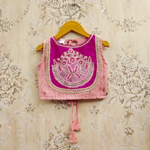 Image of Kids Traditional Lehenga Choli Set with Embroidered Pink Choli & Dupatta
