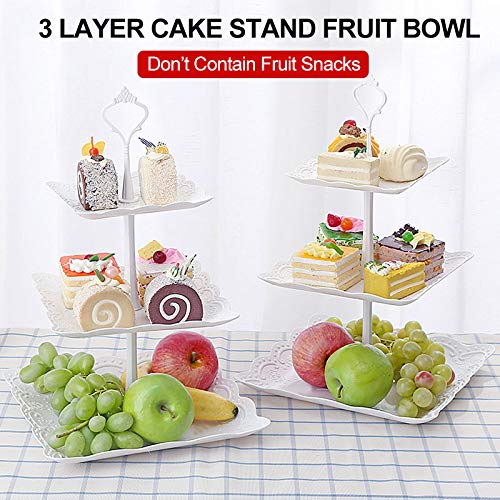 Xiaomu Expositor De Bolo Branco De Três Camadas, Suporte De Bolo Redondo De Plástico Com Prato De Fr