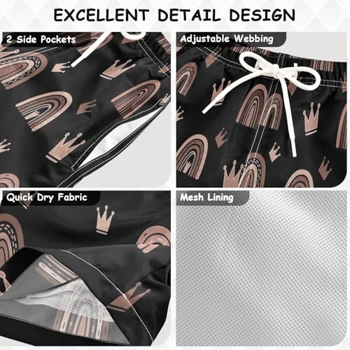 Swim Shorts for Boys, Baby Boys Swim Trunks 2t, Rainbows Crowns Brown3