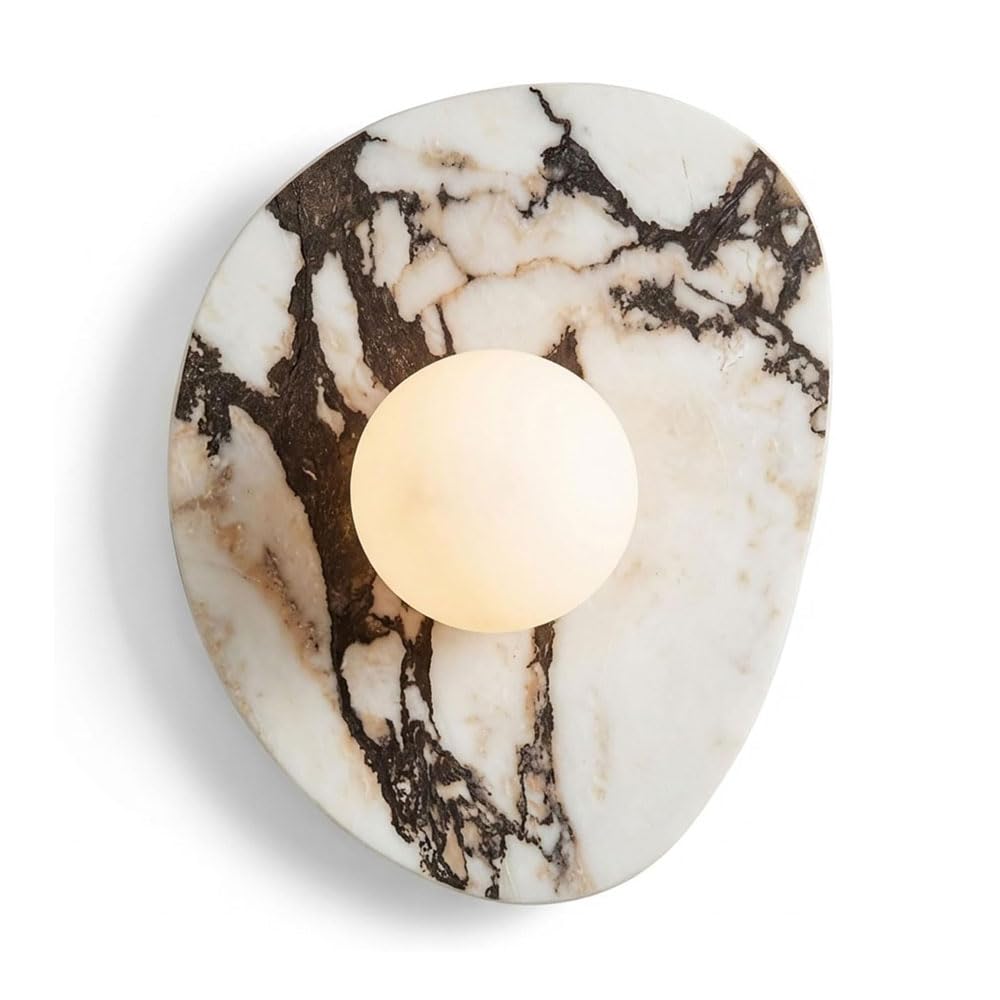 XYBZJP G9 Screw Hard Wiring Connection Wall Sconce, Natural Marble Lamp Body with Globe Glass Lampshade Wall Lamp, 11.8in Alabaster Wall Light, Entrance Bedside Corridor Decorative Light Fixtures