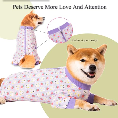 Image of Dog Recovery Suit for Small Medium Large Dogs, Pet Onesie After Surgery Comfort Dog Bodysuit Anti Licking (Purple Bunny,3XL)