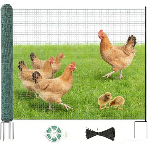 Non Electric Fence Netting 40 x164 Boundary Fence with Double Spiked Posts Portable Poultry Fence All-Purpose Fencing for Dogs Chickens Ducks Turkeys Suitable in Backyard Garden Farm