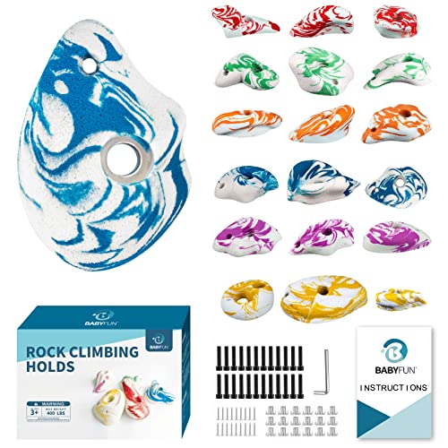 BABY FUN 18 Climbing Holds for Kids and Adults, Large Rock Climbing Holds - Mounting Hardware Included - Climbing Rocks for DIY Rock Climbing Wall