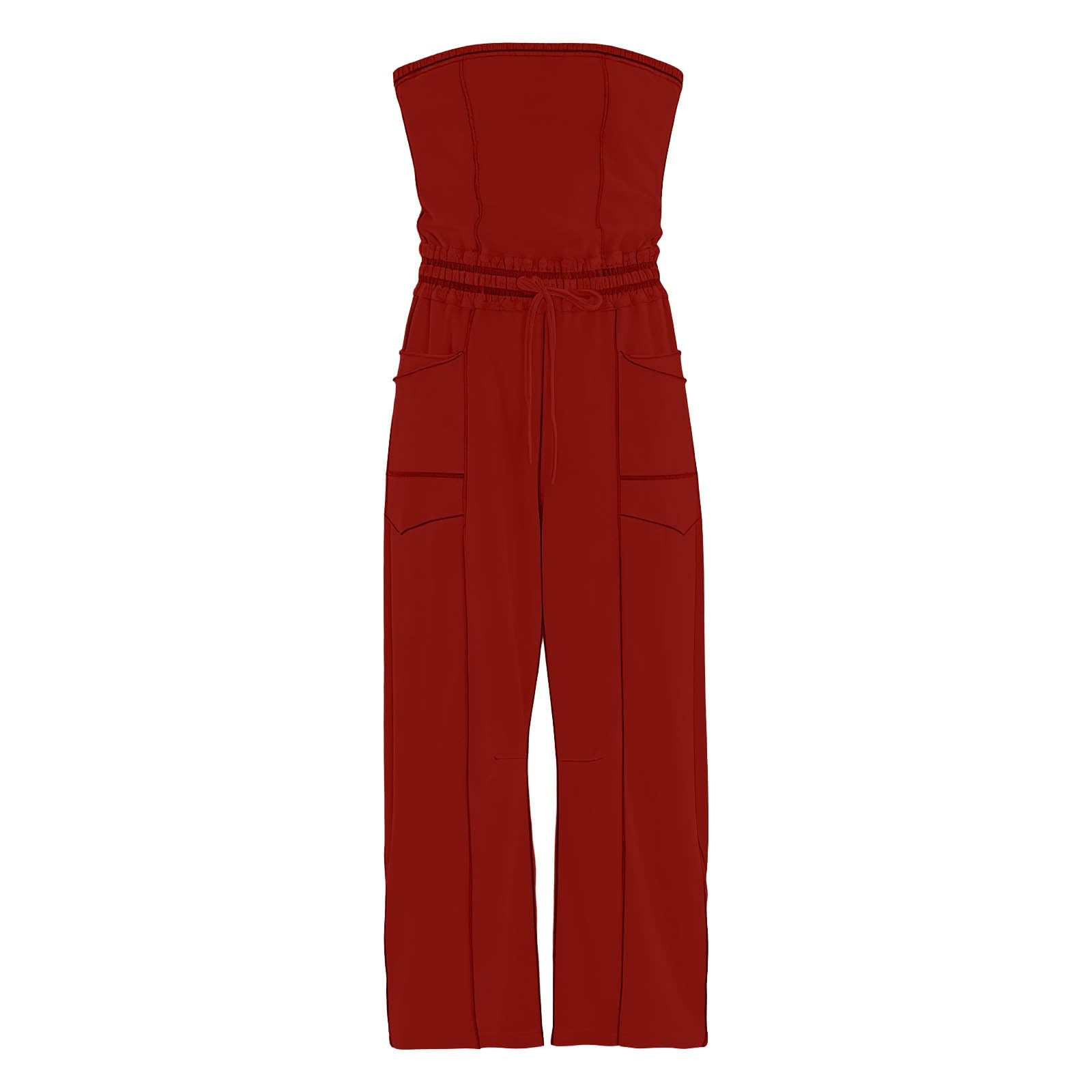 Tuta lunga estiva da donna, sexy, con tasche, ampia | Tuta intera con gamba, tinta unita, per il tempo libero, con coulisse, elegante, leggera, per tutti i giorni e le vacanze