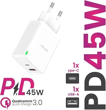Samsung Z Fold 5, Z Flip 5, Xiaomi Mix ile Uyumlu 45W PD Şarj Adaptörü, USB-C ve USB-A, Beyaz