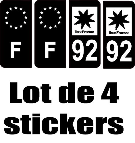 SAFIRMES 4 Stickers Style Auto Plaque immatriculation Full Black Region ILE DE France 92 Cover