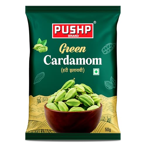 Image of Pushp Green Cardamom Whole Elaichi 50 g | 8-9 mm Size | Pack of 1 |Sabut Hari Elaichi | Rich Aroma & Natural Freshness | Source from kerala |