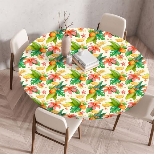 Muiuou Round Tablecloth, Waterproof Wipeable Table Cover Elastic Edge, Printing Reusable Round Table Cover Protector Cloth, Fitted Kitchen Restaurant Home Decoration