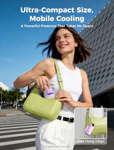 Image of Aecooly Powerful USB C Phone Fan with Flexible Rod, 17000 RPM High Speed, Compatible with iPhone, iPad, Tablet, 4 Speed Mini Portable Phone Fan Attachment for Summer, Travel, Gifts for Women-Purple