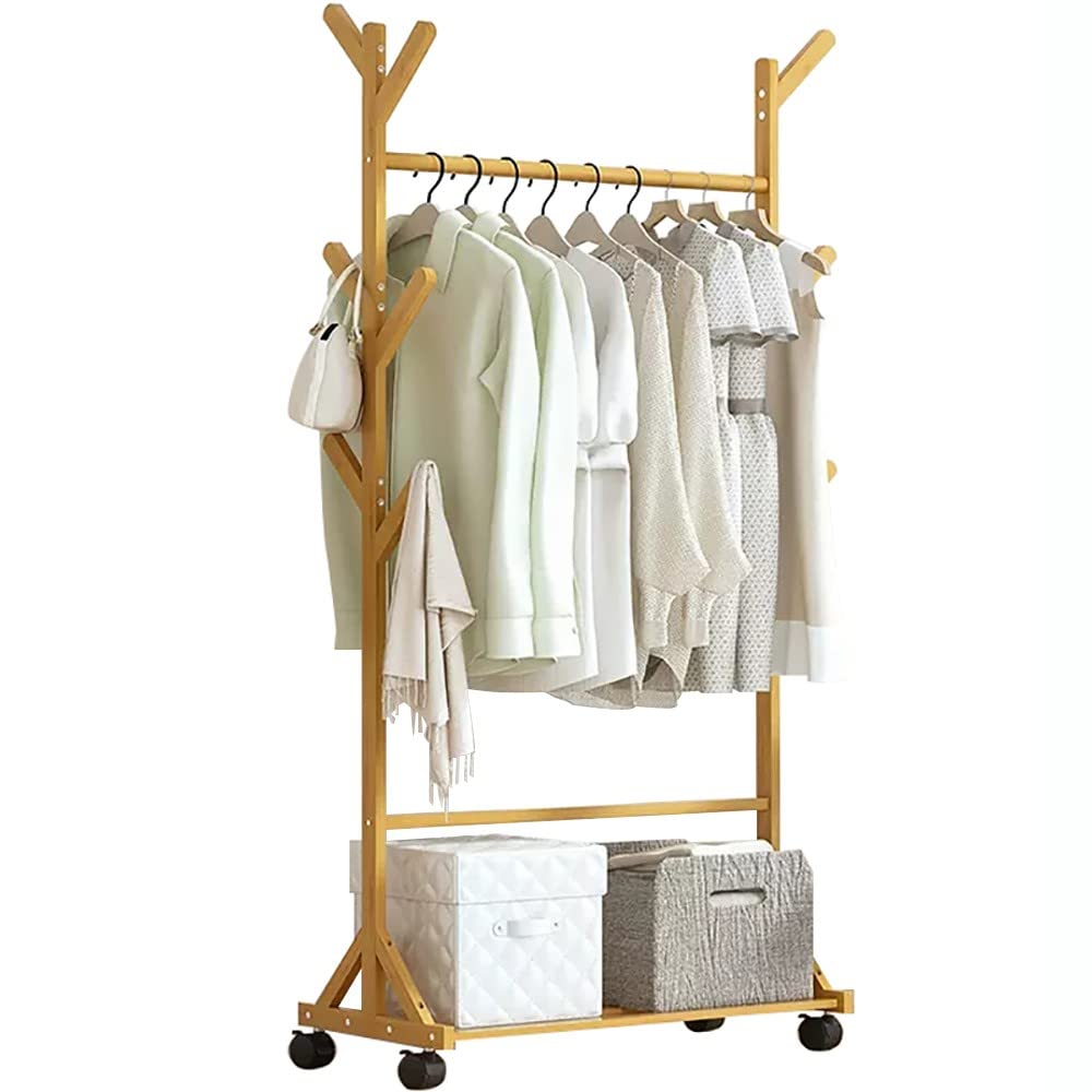 YNBSHGAA Bamboo Clothing Standing Rack, Garment Rack, Freestanding Hanger Bedroom Clothing Rack for Hallway Living Room Bedroom/a/80 * 35 * 155Cm,A-70 * 35 * 155Cm