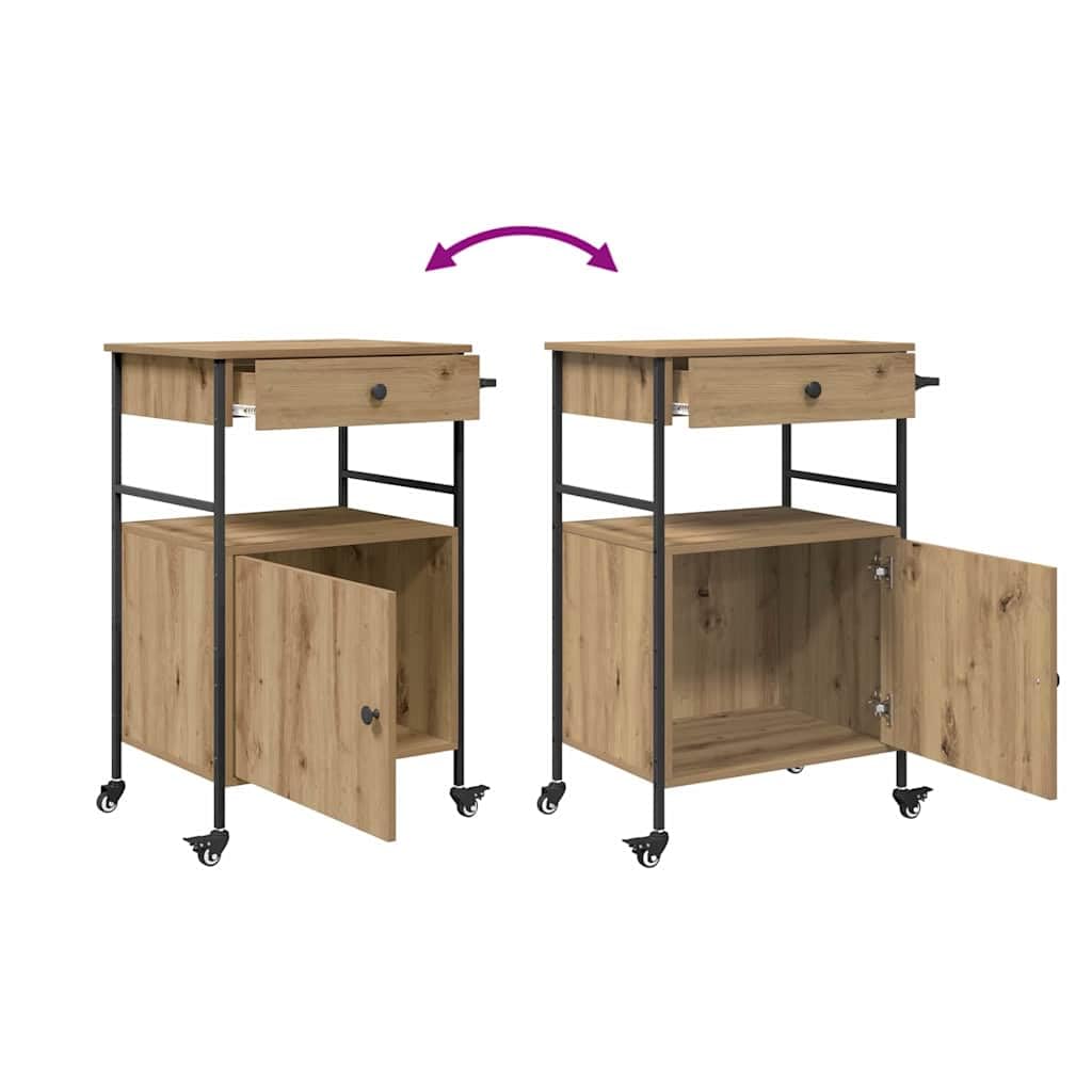 vidaXL Carro de Cocina Roble Artisan 56 x 43 x 89,5 cm | Un acabado suave que le da un toque de elegancia, Ideal para servir comida o guardar cosas,