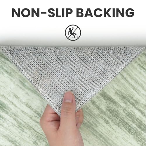 3x5 Sage Green Modern Abstract Rug for Farmhouse, Super Soft Washable Rug with Non-Slip, Low-Pile Indoor Door Area Rug for Living Room Bedroom, Carpet with Non-Shedding