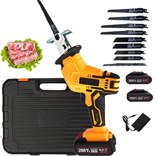 Scie à réciprocité électrique pour os, scie à main professionnelle sans fil pour couper la viande avec 9 dents de scie, facile à couper les os, le bois, le PVC, 2batterie