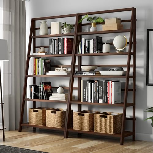 Image of SIMPLIHOME Acadian 36 inch Ladder Bookcase in Brunette Brown (Set of 2)