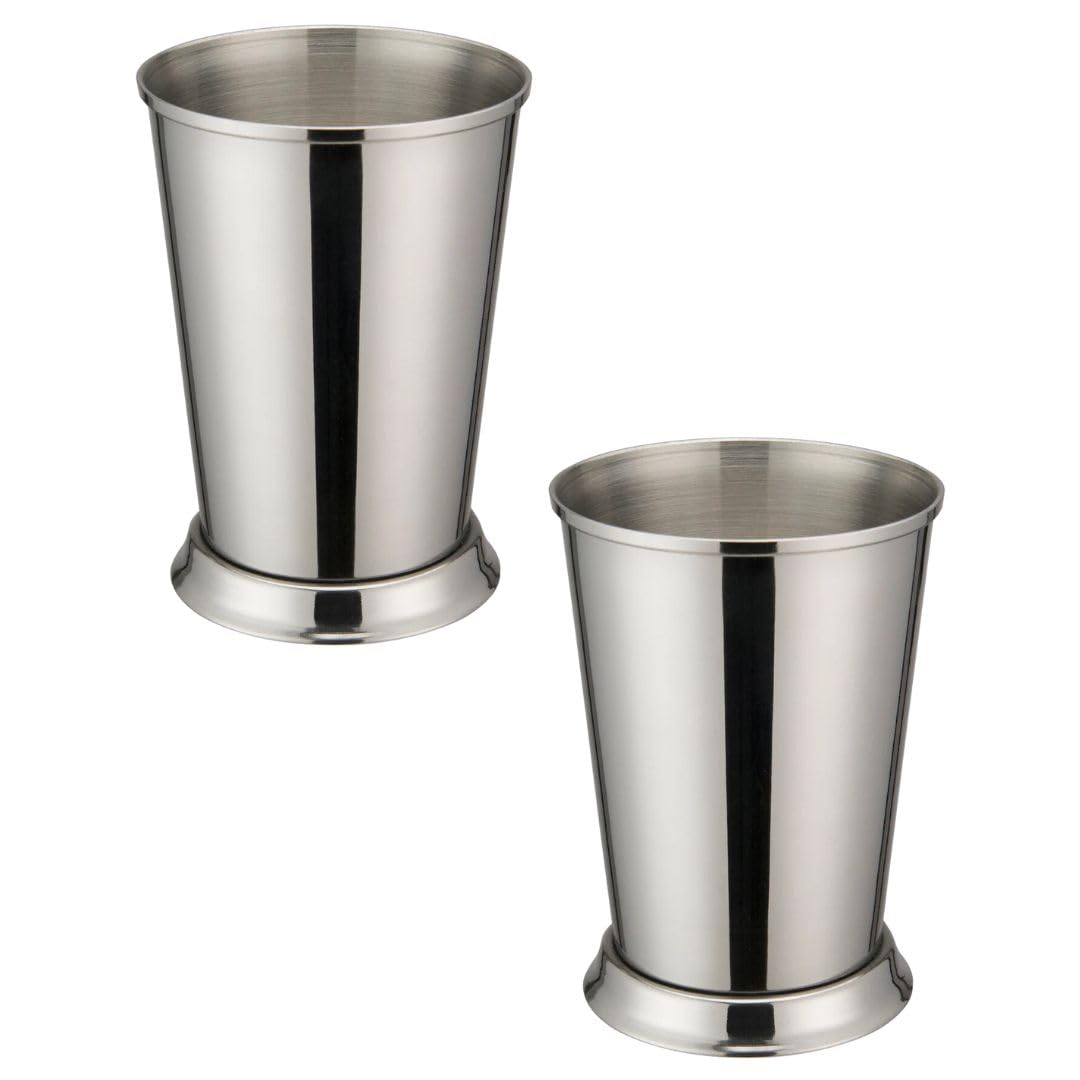 Soro Essentials- 11 oz Stainless Steel Mint Julep Cup Set of 2- Metal Cocktail Glasses Julep Cups Julep Glasses for Beer Juice Beverage Party Bar Home Restaurant Keeps Drinks Cold Longer