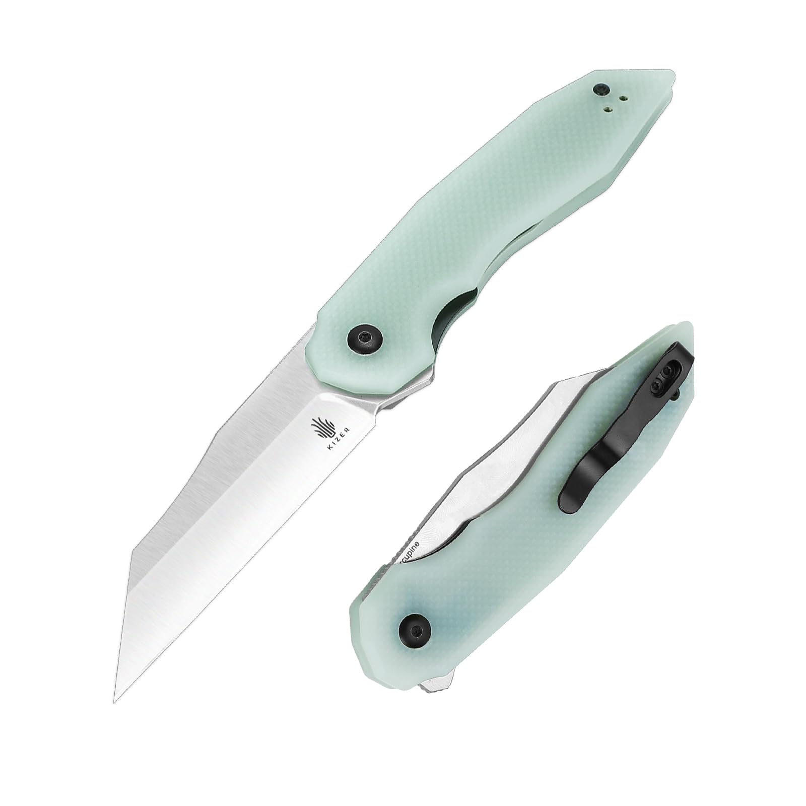 Kizer Porcupine Pocket Knife, Folding Knife 3.43 Inches 9Cr18MoV Steel Blade, Jade G10 EDC Tactical Survival Knife for Man and Women, Portable Hunting Camping Knife L3008A1