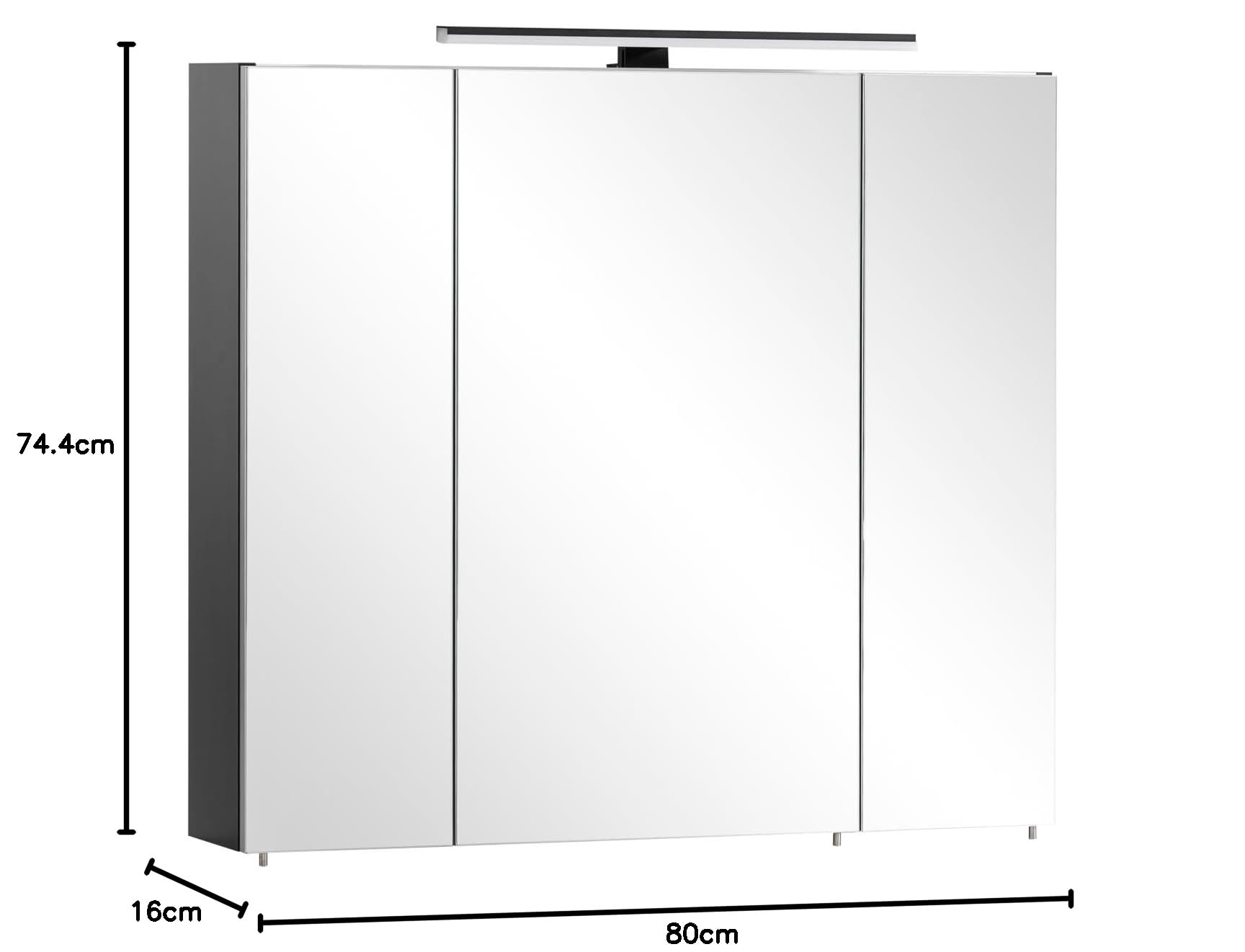 Schildmeyer Malte 155781 - Armario con Espejo, Negro Mate, 80 x 16 x 74,4 cm