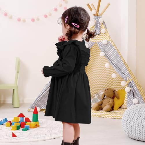 Toddler Baby Girls Dress Long Sleeve Ruffle Dress for Baby Girls Casual Solid Corduroy Little Kids Winter Clothes4