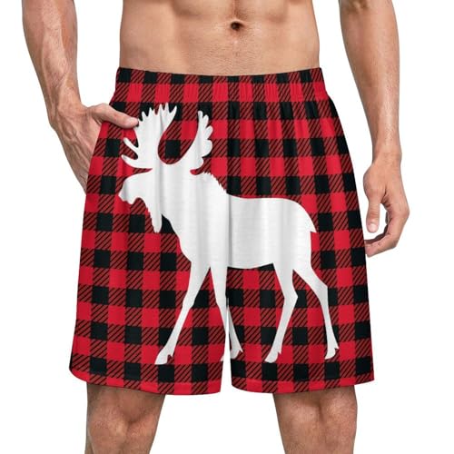 Mooses Buffalo Plaid Set Men's Satin Pajama Boxer Shorts Silk Feeling Lounge Sleep Underwear