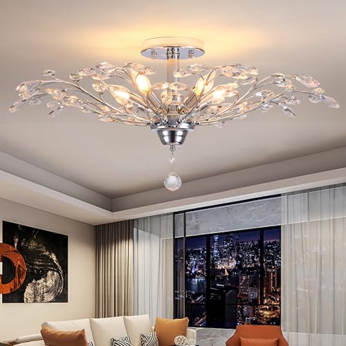 Ganeed Lámparas de araña de cristal transparente K9 vintage iluminación colgante accesorio empotrado para la sala de estar comedor restaurante porche pasillo plata 5 luces