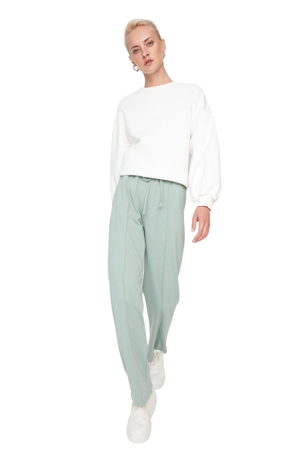 Trendyol Damen Mint Herren Mittlerer Bund Straight Jogginghose Sweatpants Normal Waist Knit Straight Indigo Sweatpants, Xs