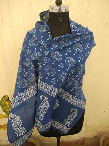 Indigo Blue Scarves Indian Hand Block Print Scarves,Stole Cotton Scarf Women Party Wear Scarves Size 22x72 Inch 073
