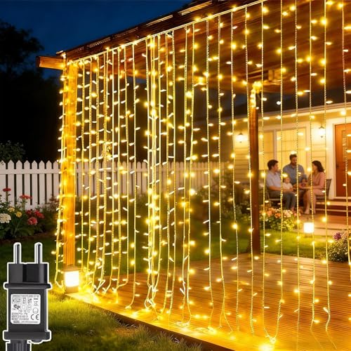 Dekofun Guirlande Lumineuse 3M x 3M 300 LED Rideau Lumineux avec Transformateur, Timer, 8 Modes Étanche Rideau Guirlande Lumineuse pour Chambre Mariage Murale...