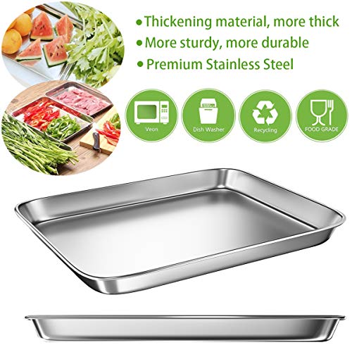 Toaster Oven Tray Baking Pans with Cooling Rack, 12.4 x 9.7 x 1 inch, Stainless Steel Metal Cookie Sheets Set, Sturdy & Heavy Bakeware Sheet Trays Mirror Finish, Dishwasher Safe by EANINNO