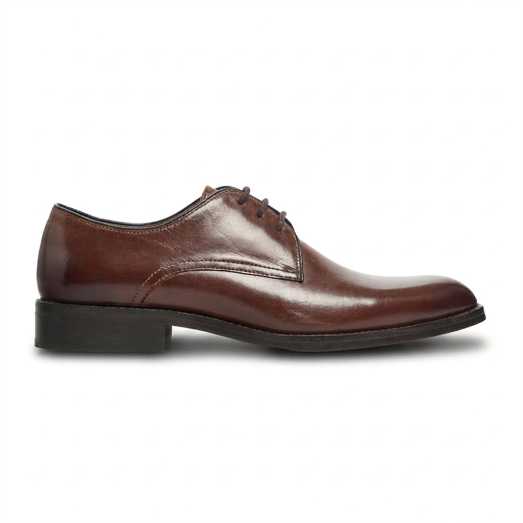 Scarpe Derby classiche stringate in pelle marrone brunito da uomo