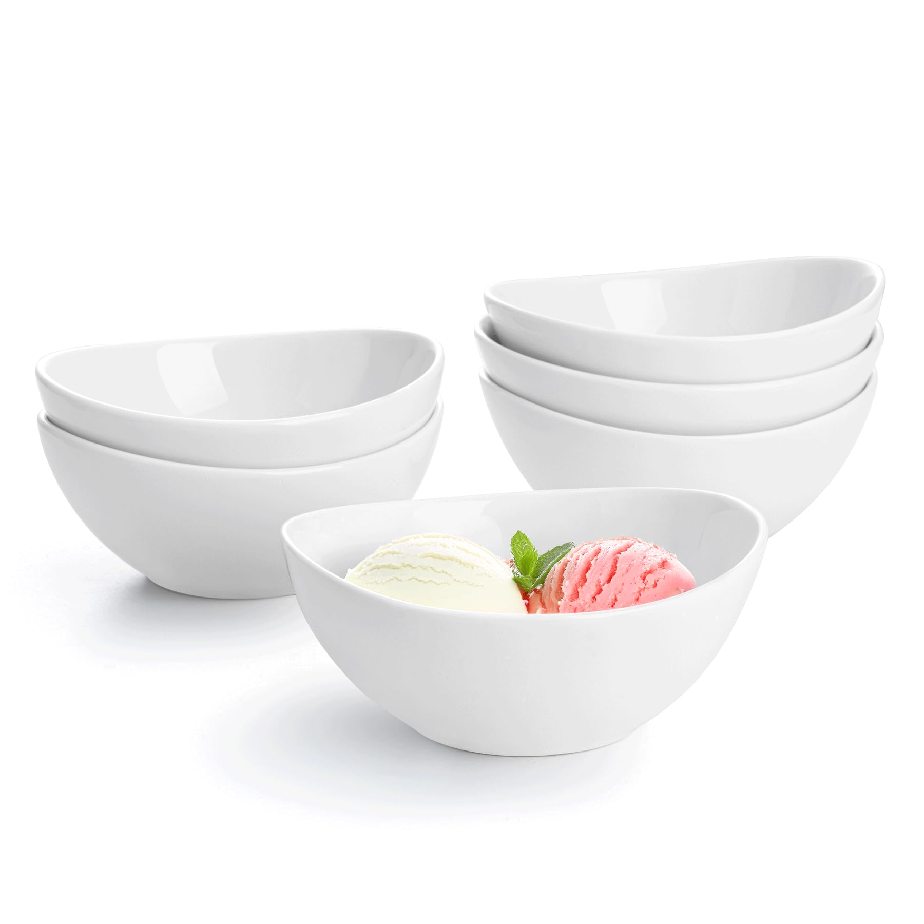 Sweese Porcelain Bowls Set - 6 Pack, 5 Inch, 10 oz for Desserts, Soup, Rice, Microwave Dishwasher Safe, White