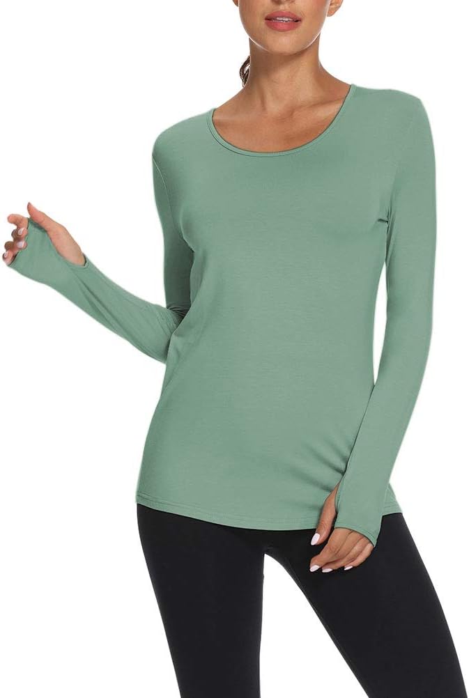 Mippo Womens Soft Long Sleeve Workout Athletic Shirts Long Tunic Tops with Thumb Holes - Image 4