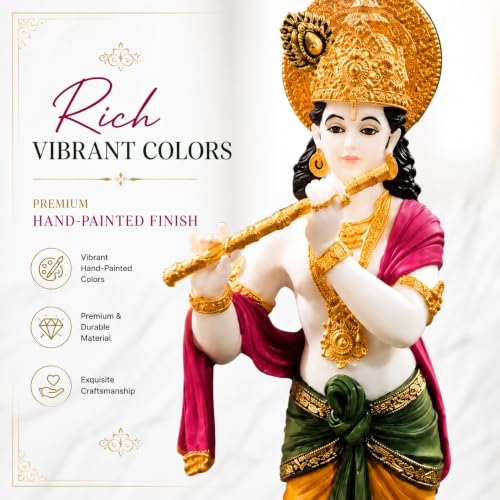Image of ARMONIA Lord Krishna Idol Marble Dust Statue Murti | Krishana Sculpture for Home Decor, Pooja, Mandir & Gifting Item |Best Gift for Housewarming (14.9 Inches, Multicolor) (Including Microfiber Cloth)