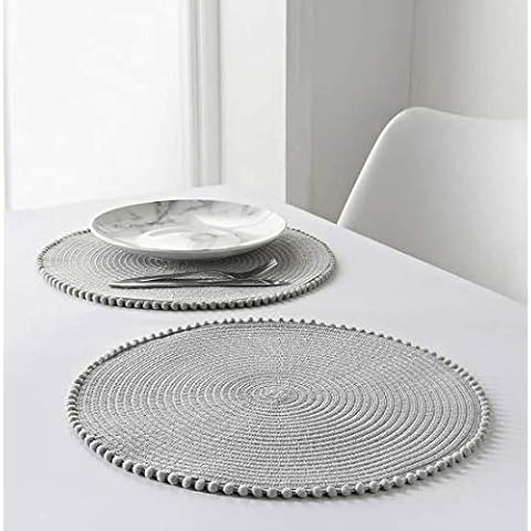 Z&Q BROS LTD Fabulous Style Grey Round Pom Pom Placemats 4pk stylish Tableware Essential Cover