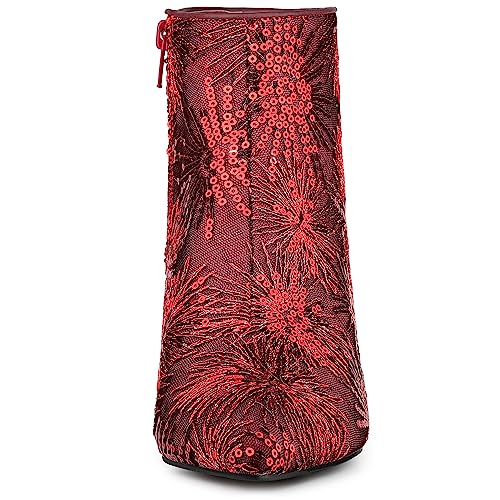 Allegra K Allegra K Women's Glitter Sparkle Lace Stiletto Heels Party Sequin Red Ankle Boots 8 M US
