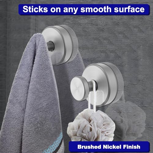 Image of Bntuk Suction Cup Hooks for Shower, Removable Towel Hooks for Bathroom Window Glass Door Wall, Bath Robe Looafh Hook for Hanging - 4 Pack, Silver