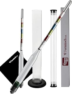 Glass Triple Scale Hydrometer Kit. Test ABV, Brix & Gravity of Your Wine, Beer, Mead & Kombucha accurately! Triple Scale Hydrometer + Cleaning Sheet + 10" Test jar and Storage Case.