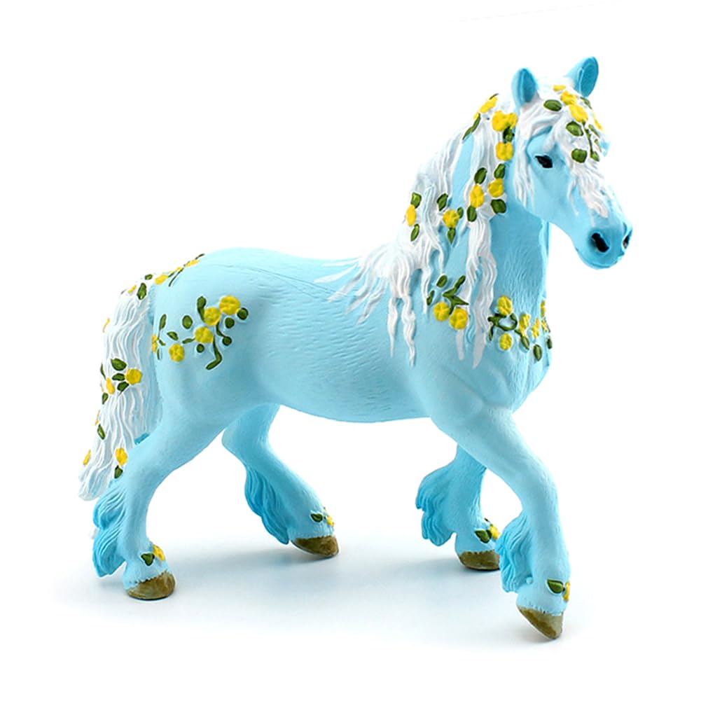 Hatfryf Blue Lifelike Flower Horse Model, Realistic Horses Desktop Decoration Toy, Realistic Horse Figurine With Flowers, For Teenagers And Adults Charming Animal Figurine For Crafting And Play (Blue)