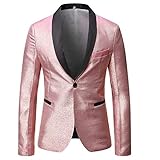 Mens Magic Color Tuxedo Suit Jacket Luxury Slim Fit Dress Blazer Prom Sport Coat,Pink/Gold,Medium