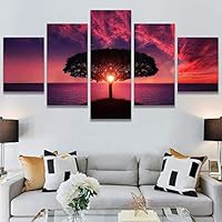 SIGNWIN 5 Panel Canvas Wall Art Modern Art Coastal Colorful Multicolor Photography Romantics Sunset for Home Decorations Ready to Hang - 60