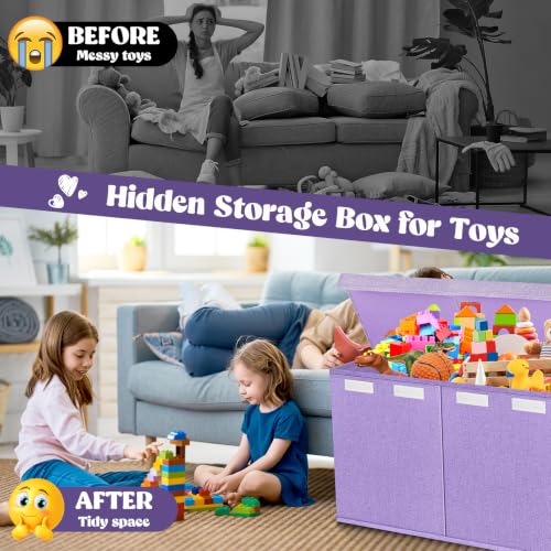 Image of Extra Large Toy Box with Lids, Collapsible Storage Bin, 38 inchx16 inchx14 inch, Purple