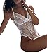 FIYOTE Women Hollow Out Lace One Piece Shaper Bodysuit Teddy Lingerie Party Casual(S,White)
