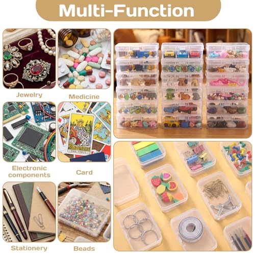 Image of SATINIOR 300 Packs Clear Small Plastic Containers Transparent Storage Box with Hinged Lid in Bulk for Jewelry Hardware Crafts Small Items (2.52 x 1.73 x 0.79 Inch)