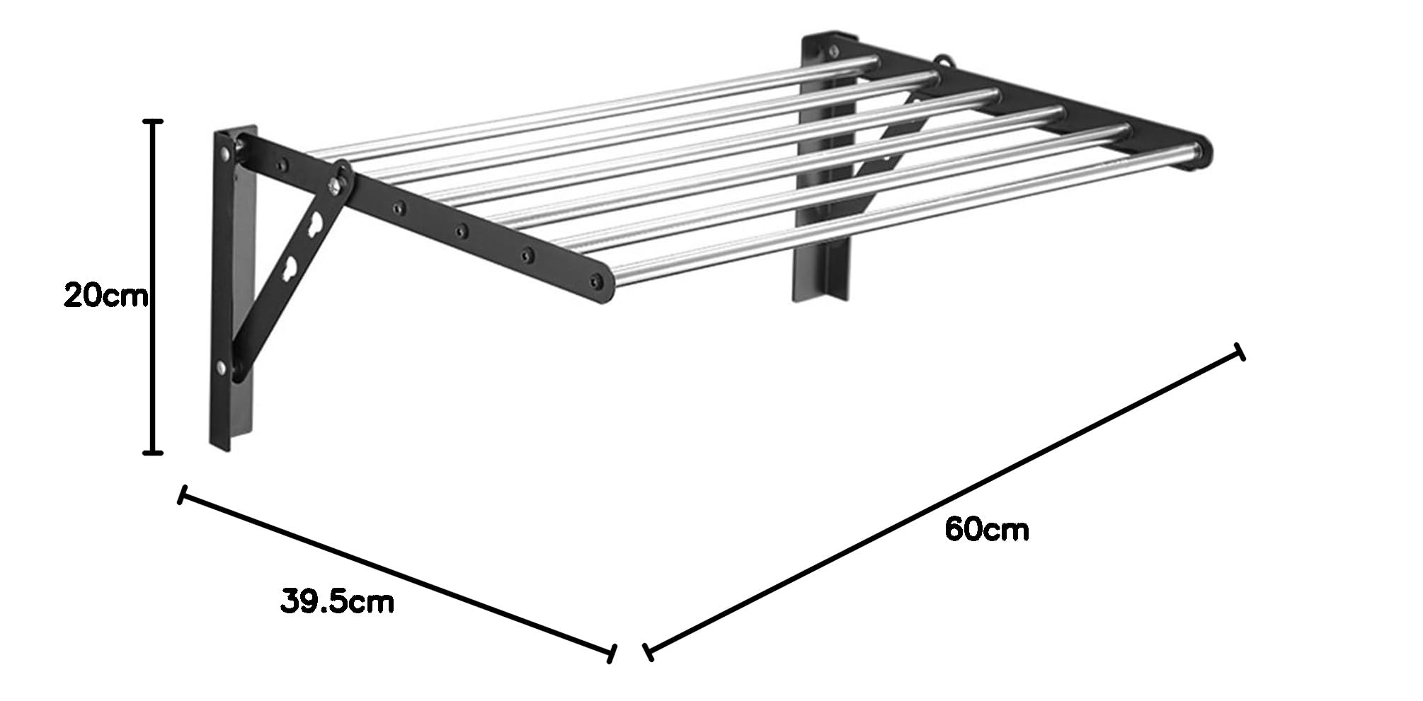 Asciugabiancheria da parete in acciaio inox, robusto e estensibile, per interni ed esterni (80 x 39,5 x 20 cm)