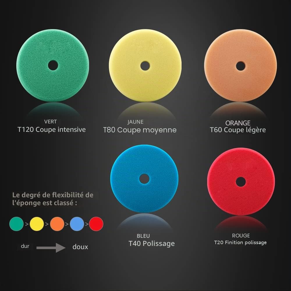 SPTA Éponge de Polissage, Éponge à polir, 5 Pièces 125mm T Sharp Polissage Pad Éponge de Polissage Éponge polir Kit pour Voiture Ponçage Polissage pour Polisseuse Machine à polir