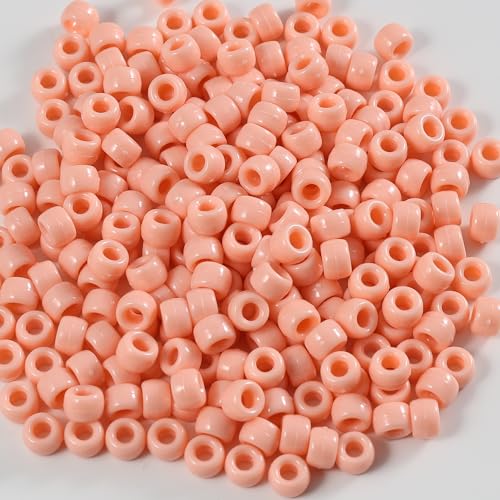 Image of 1000 Pcs Acrylic Pony Beads 6x9mm Bulk for Bracelet Necklace Jewelry Making Earring Hair Braiding Kandi Beads (Light Orange)