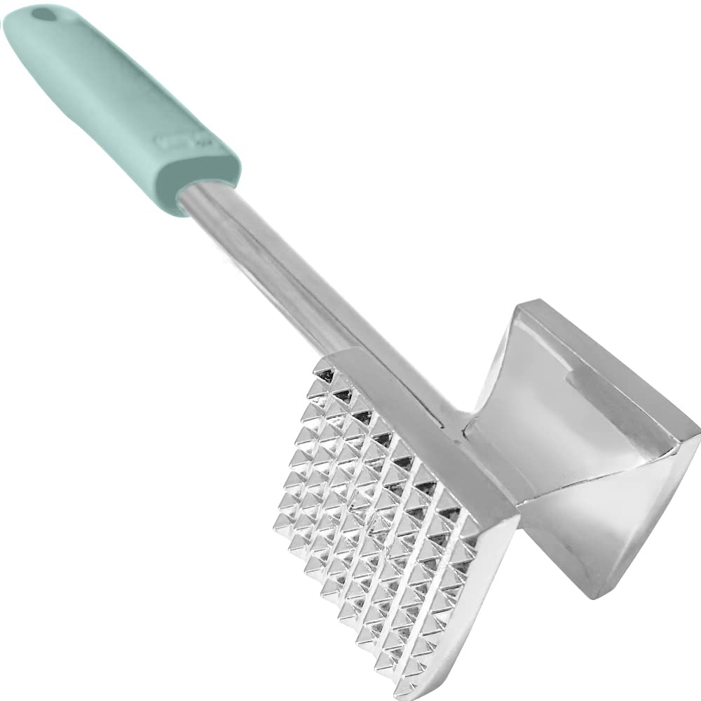 GORILLA GRIP Double-sided Meat Tenderizer Tool, Heavy Duty Kitchen Mallet, Spiked Side Tenderizes, Smooth Flattens Steak, Pound Beef, Maximize Food Flavor, Comfortable Handle, Commercial Grade, Mint